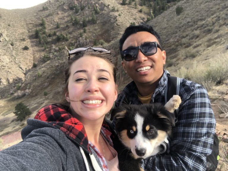 Bridgette on a hike with her family and their dog